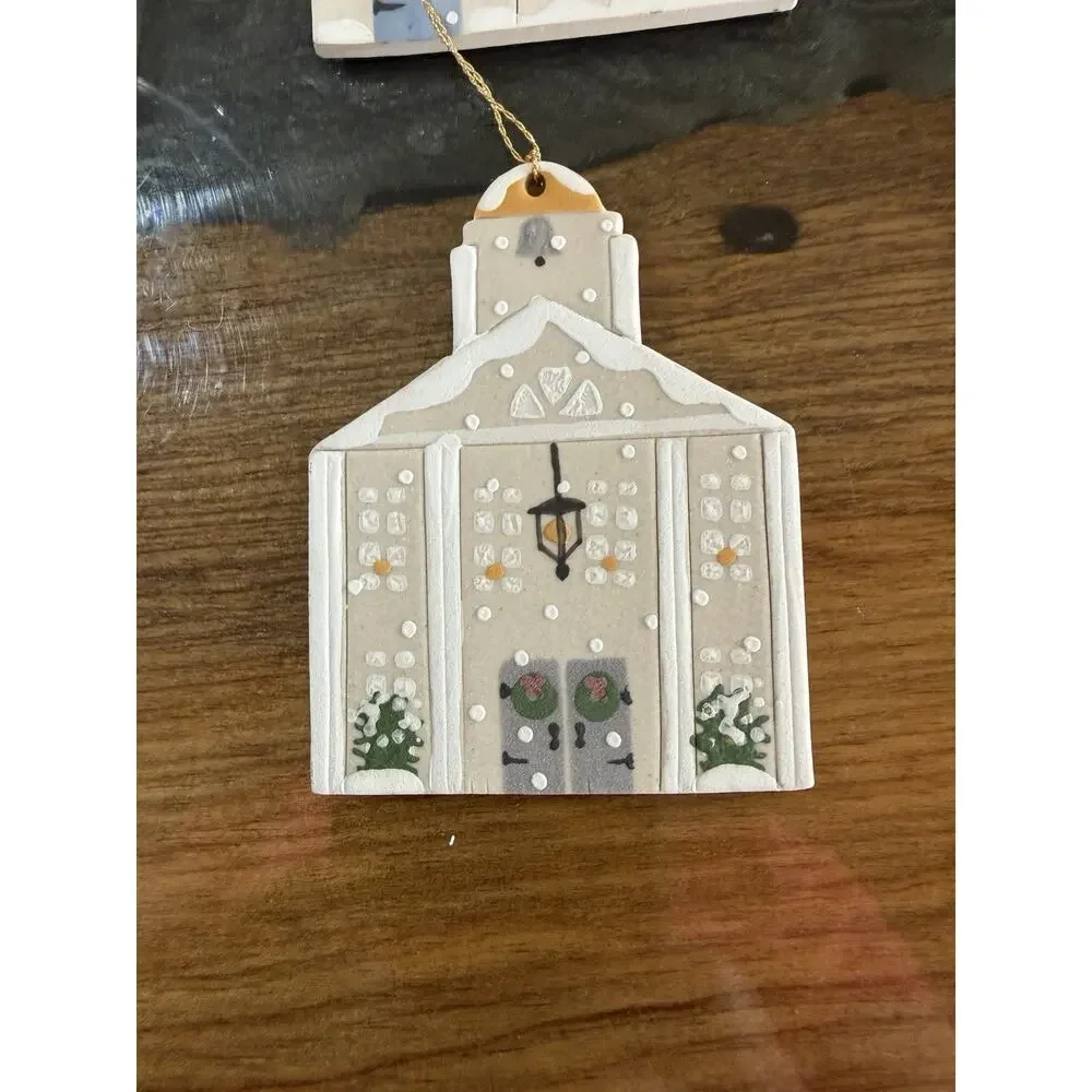 Tewksbury MA Set of 10 Christmas Village Ornaments 1990s Hand Painted